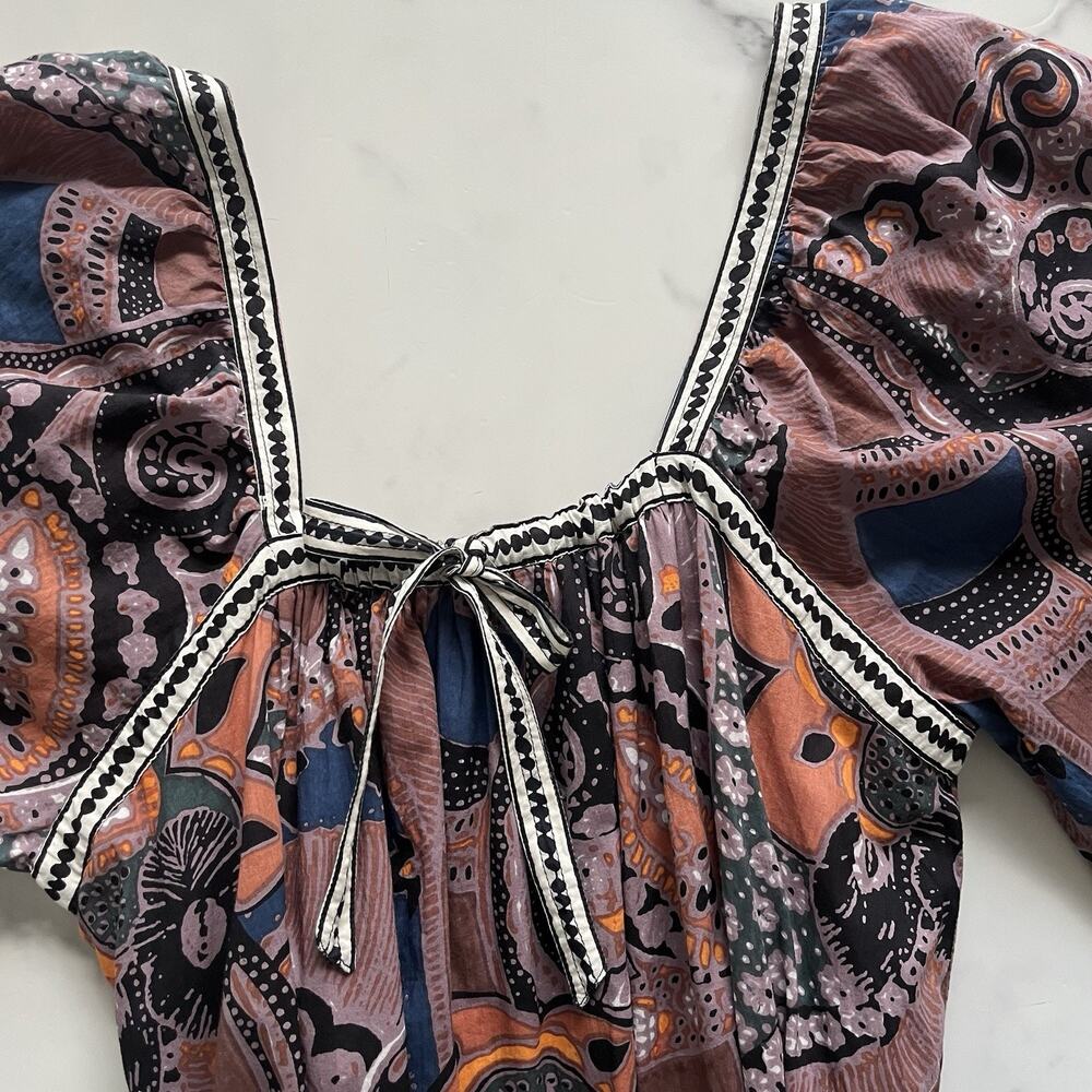 Cleobella Malia Floral Cotton Mini Dress XL Voluminous Sleeve Boho Coastal - Picture 6 of 11